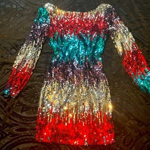 Long Sleeve Sequins Dress